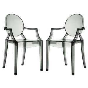 Modway Casper 18.5&quot Polycarbonate Plastic Dining Armchairs in Smoke (Set of 2)