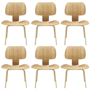 Modway Fathom 18.5&quot Style Wood Dining Chairs in Natural (Set of 6)