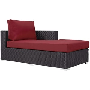 Modway Convene Wicker Rattan Outdoor Patio Right Arm Chaise in Espresso Red