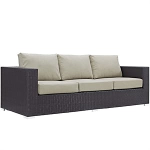 Modway Convene Aluminum and Rattan Outdoor Patio Sofa in Espresso/Beige
