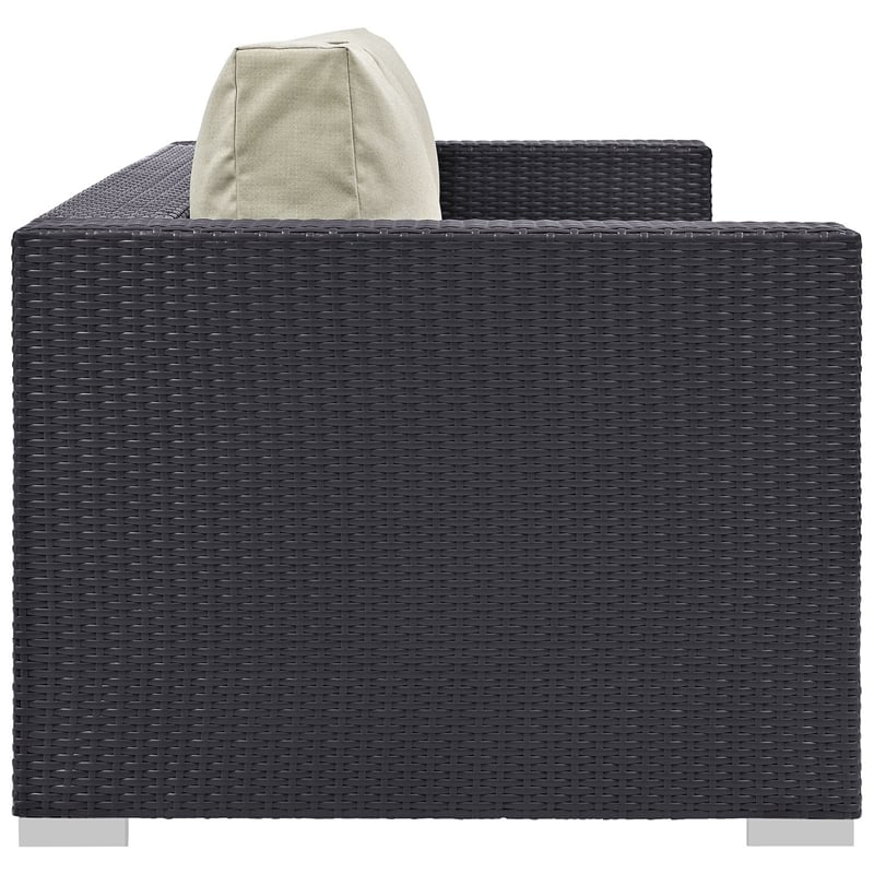Modway Convene Aluminum and Rattan Outdoor Patio Sofa in Espresso/Beige