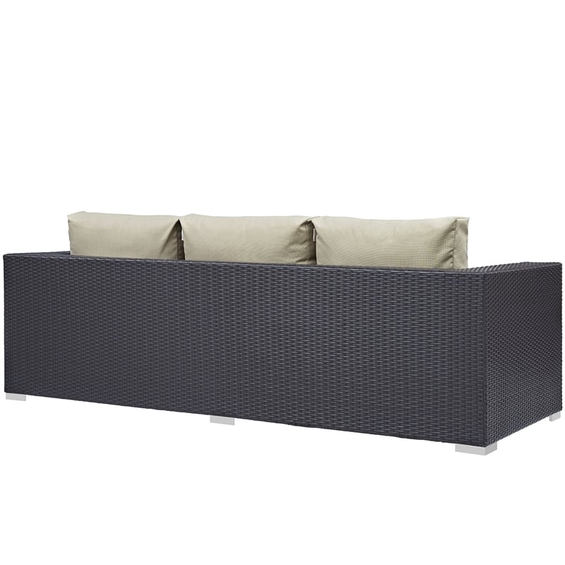 Modway Convene Aluminum and Rattan Outdoor Patio Sofa in Espresso/Beige