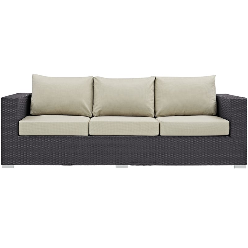 Modway Convene Aluminum and Rattan Outdoor Patio Sofa in Espresso/Beige