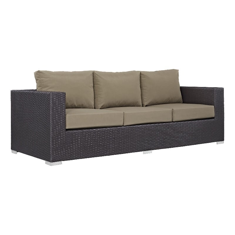 Modway Convene Aluminum and Rattan Outdoor Patio Sofa in Espresso/Mocha