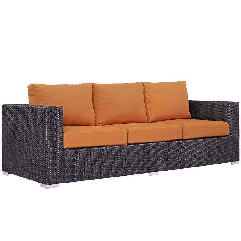 Modway Convene Aluminum and Rattan Outdoor Patio Sofa in Espresso/Orange