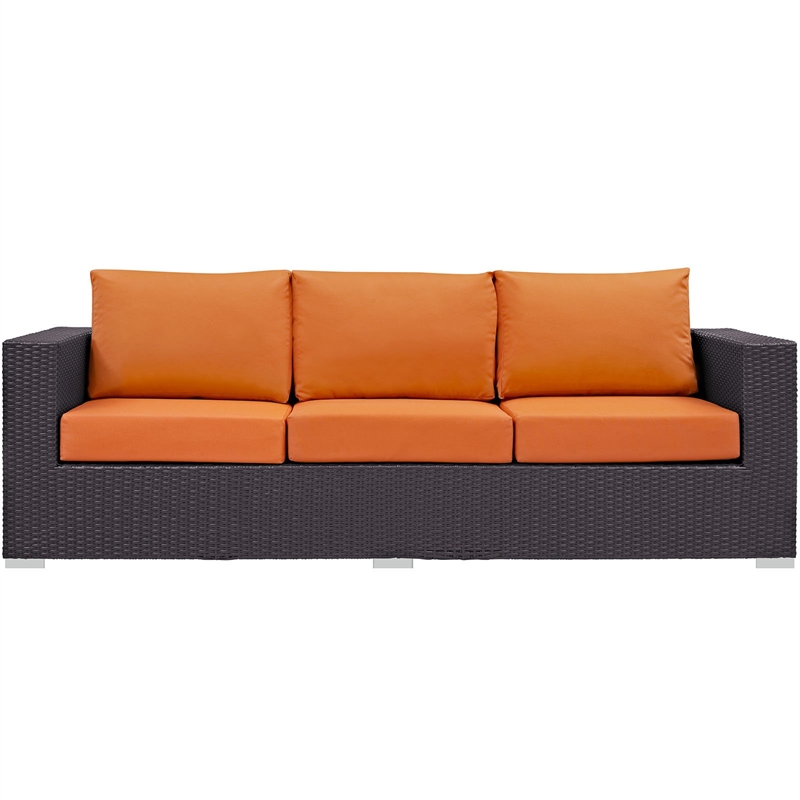 Modway Convene Aluminum and Rattan Outdoor Patio Sofa in Espresso/Orange