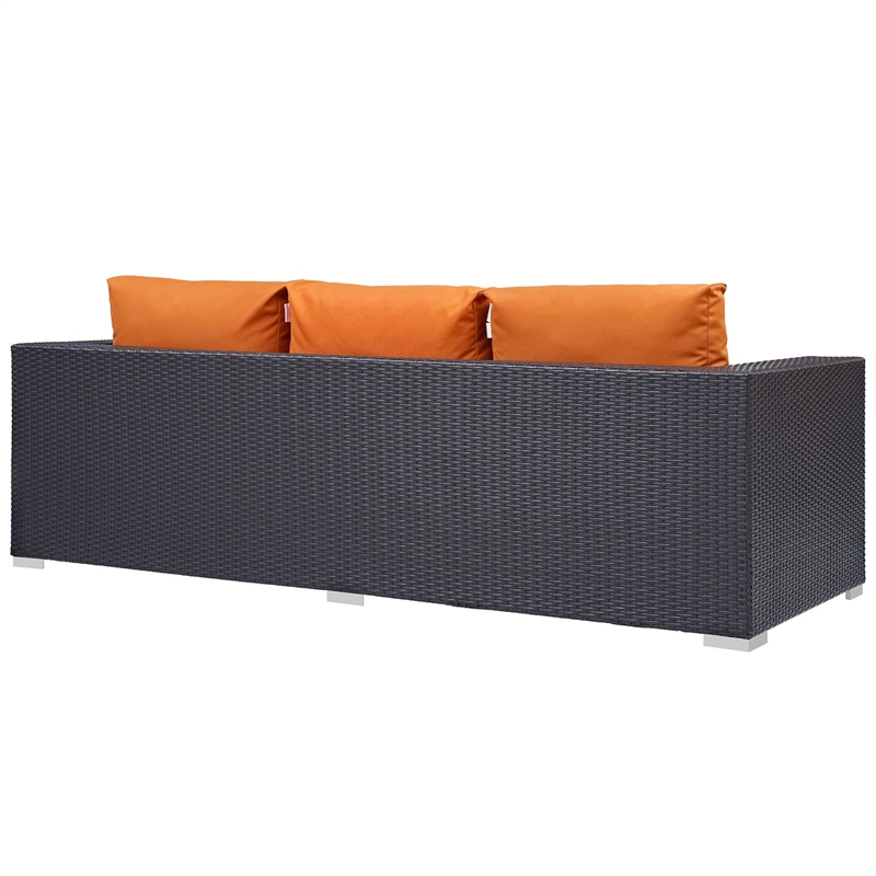 Modway Convene Aluminum and Rattan Outdoor Patio Sofa in Espresso/Orange