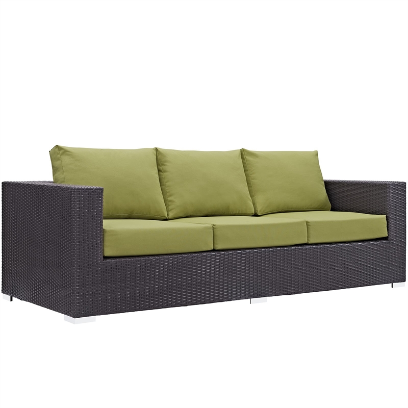 Modway Convene Aluminum and Rattan Outdoor Patio Sofa in Espresso/Peridot