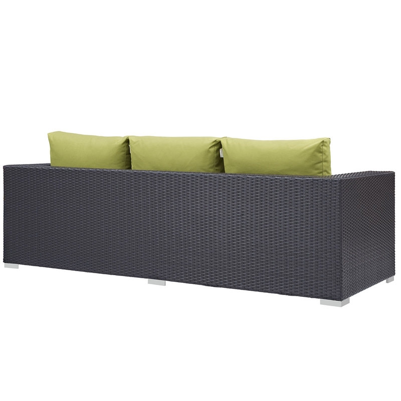 Modway Convene Aluminum and Rattan Outdoor Patio Sofa in Espresso/Peridot
