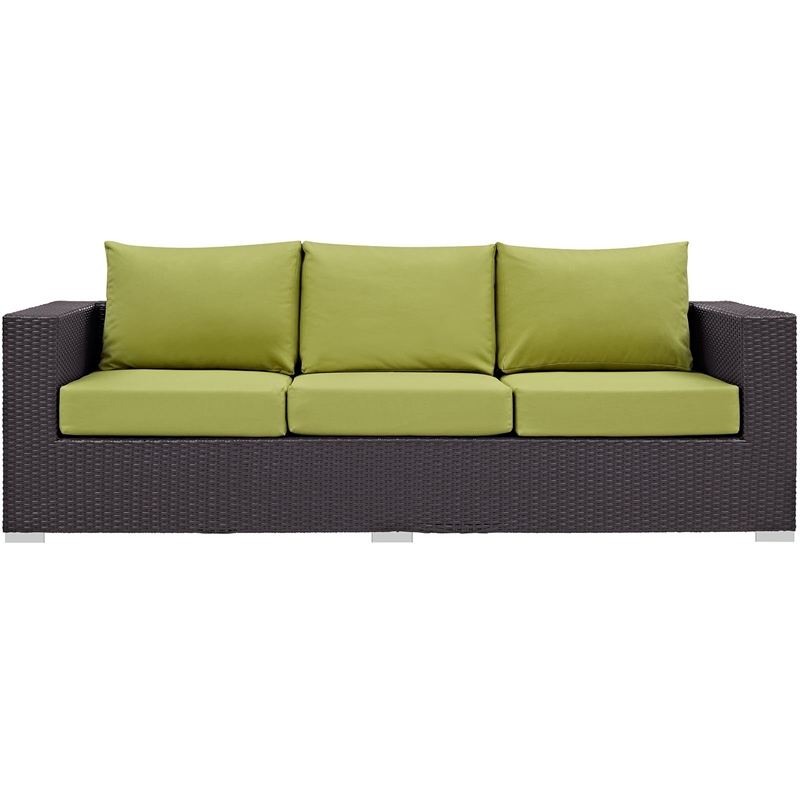 Modway Convene Aluminum and Rattan Outdoor Patio Sofa in Espresso/Peridot