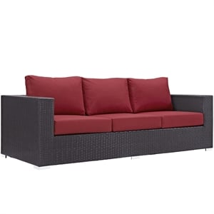 Modway Convene Aluminum and Rattan Outdoor Patio Sofa in Espresso/Red