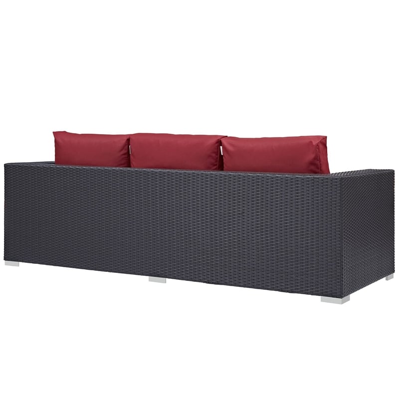 Modway Convene Aluminum and Rattan Outdoor Patio Sofa in Espresso/Red