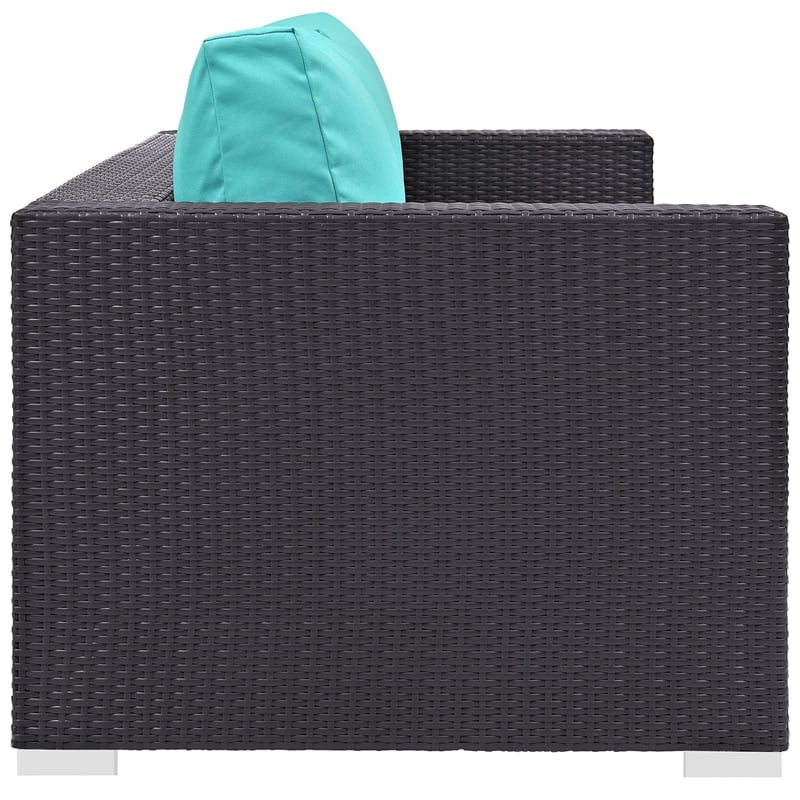 Modway Convene Aluminum and Rattan Outdoor Patio Sofa in Espresso/Turquoise
