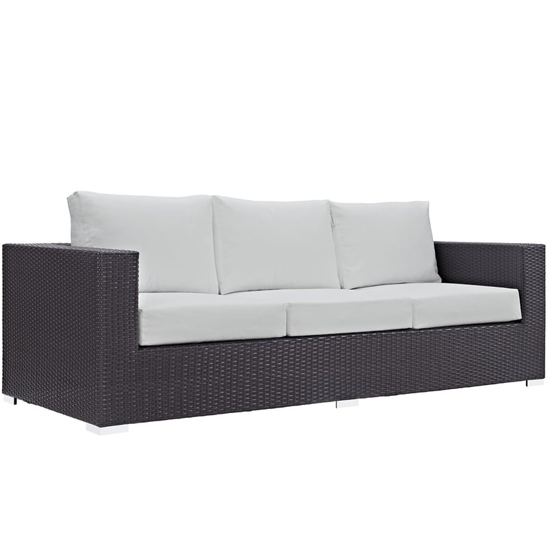 Modway Convene Aluminum and Rattan Outdoor Patio Sofa in Espresso/White