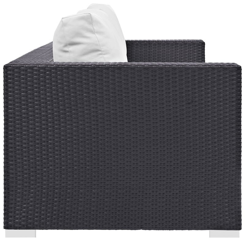 Modway Convene Aluminum and Rattan Outdoor Patio Sofa in Espresso/White