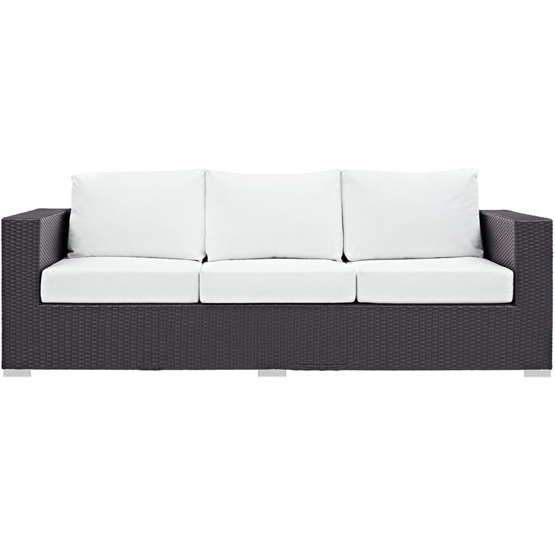 Modway Convene Aluminum and Rattan Outdoor Patio Sofa in Espresso/White