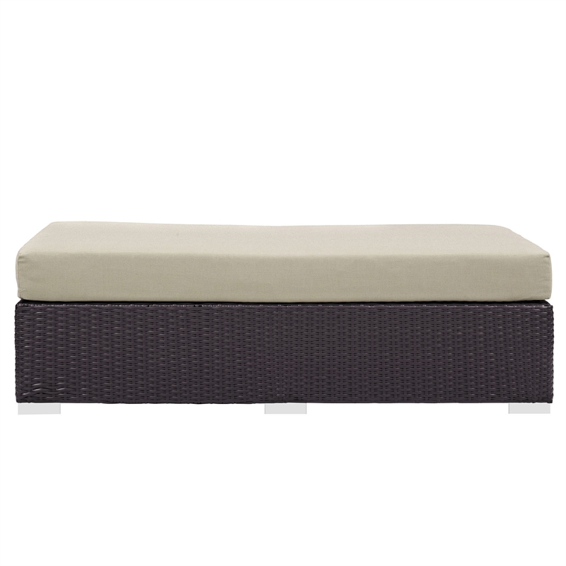 Modway Convene Rectangle Fabric Rattan Patio Ottoman in Espresso/Beige