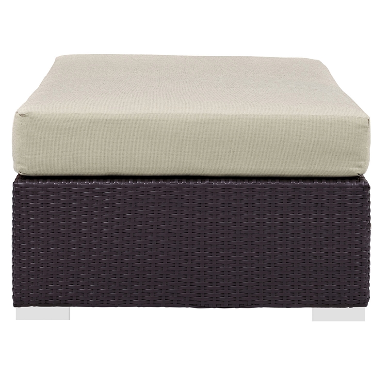 Modway Convene Rectangle Fabric Rattan Patio Ottoman in Espresso/Beige