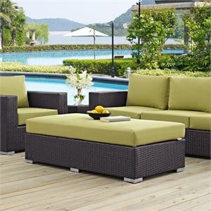 Modway Convene Rectangle Fabric Rattan Patio Ottoman in Espresso/Mocha