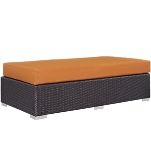 Modway Convene Rectangle Fabric Rattan Patio Ottoman in Espresso/Orange