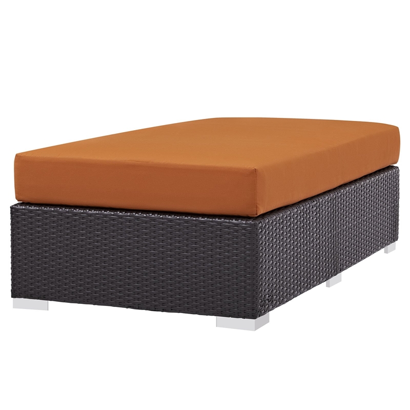 Modway Convene Rectangle Fabric Rattan Patio Ottoman in Espresso/Orange