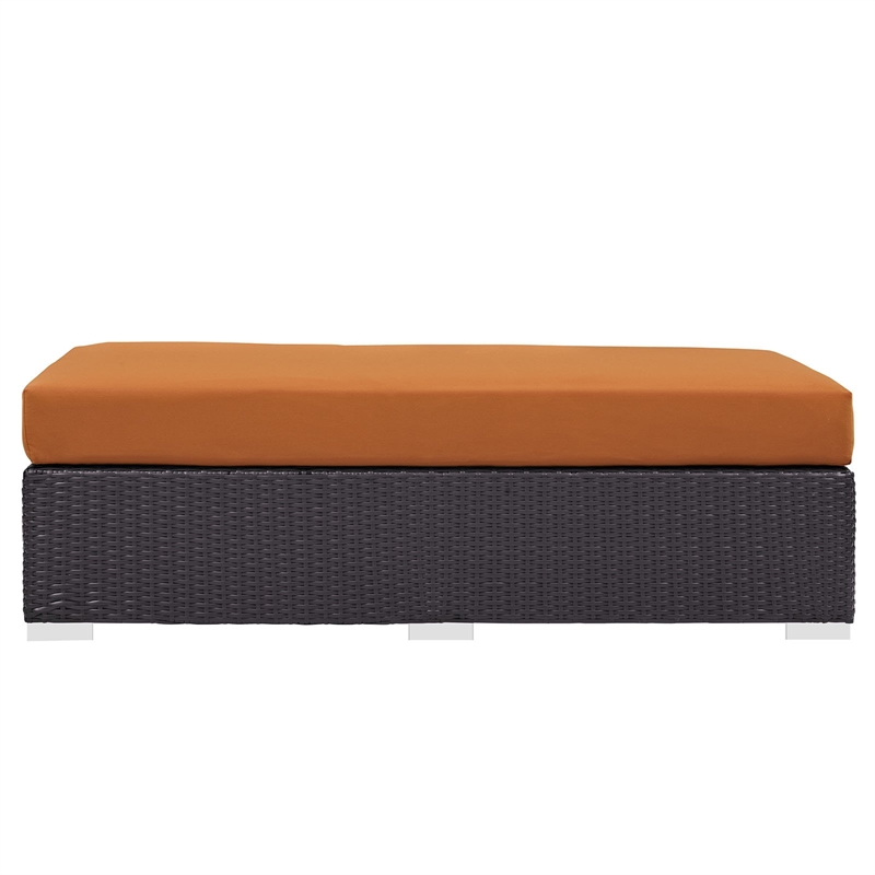Modway Convene Rectangle Fabric Rattan Patio Ottoman in Espresso/Orange