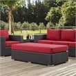 Modway Convene Rectangle Fabric Rattan Patio Ottoman in Espresso/Red