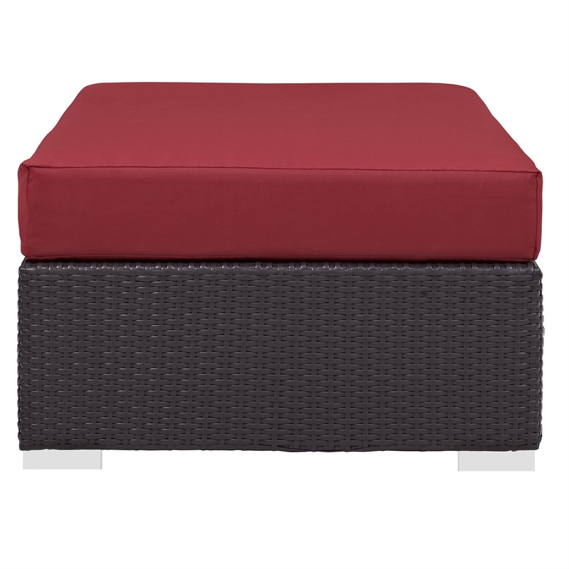 Modway Convene Rectangle Fabric Rattan Patio Ottoman in Espresso/Red