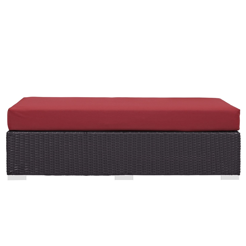 Modway Convene Rectangle Fabric Rattan Patio Ottoman in Espresso/Red