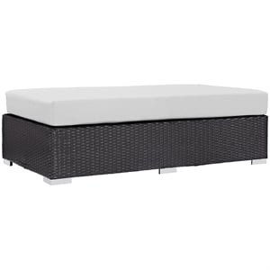 Modway Convene Rectangle Fabric Rattan Patio Ottoman in Espresso/White
