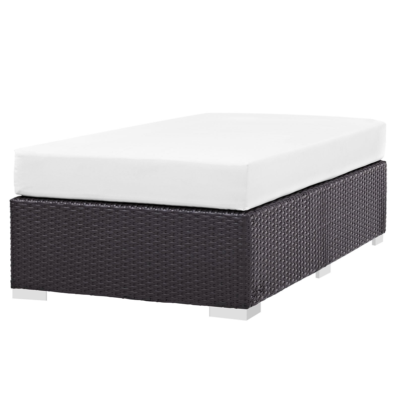 Modway Convene Rectangle Fabric Rattan Patio Ottoman in Espresso/White