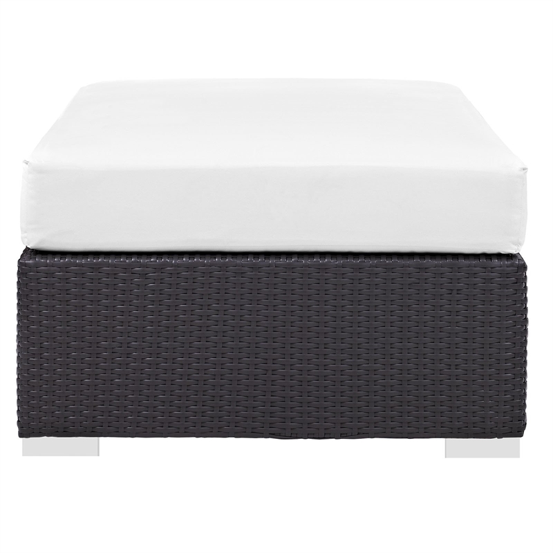Modway Convene Rectangle Fabric Rattan Patio Ottoman in Espresso/White