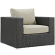 Modway Sojourn Aluminum and Rattan Patio Armchair in Canvas/Antique Beige