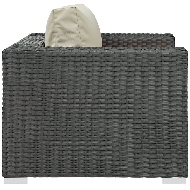 Modway Sojourn Aluminum and Rattan Patio Armchair in Canvas/Antique Beige