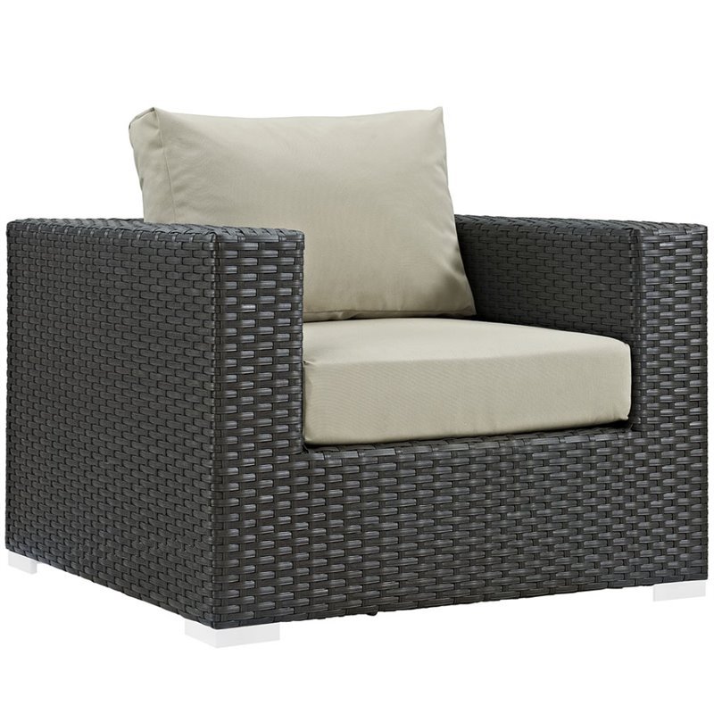 Modway Sojourn Aluminum and Rattan Patio Armchair in Canvas/Antique Beige
