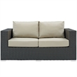 Modway Sojourn Aluminum and Rattan Patio Loveseat in Canvas/Antique Beige