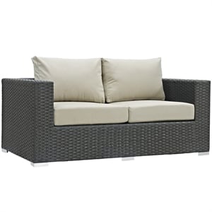 Modway Sojourn Aluminum and Rattan Patio Loveseat in Canvas/Antique Beige