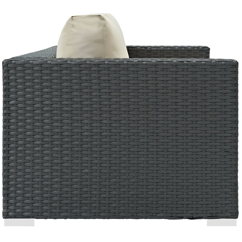 Modway Sojourn Aluminum and Rattan Patio Loveseat in Canvas/Antique Beige