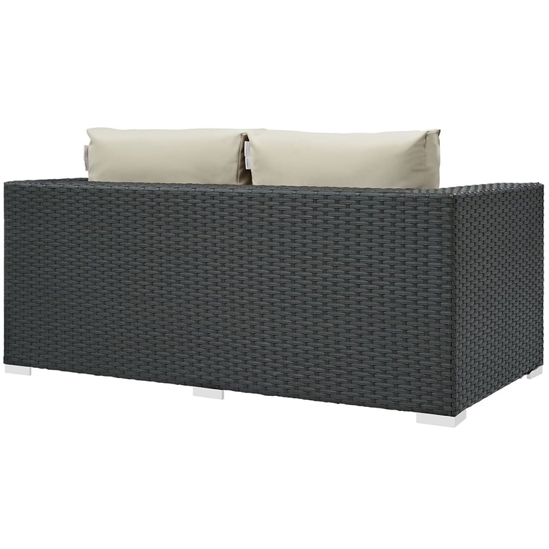 Modway Sojourn Aluminum and Rattan Patio Loveseat in Canvas/Antique Beige