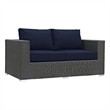 Modway Sojourn Aluminum and Rattan Patio Loveseat in Canvas/Navy