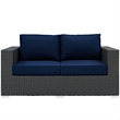 Modway Sojourn Aluminum and Rattan Patio Loveseat in Canvas/Navy
