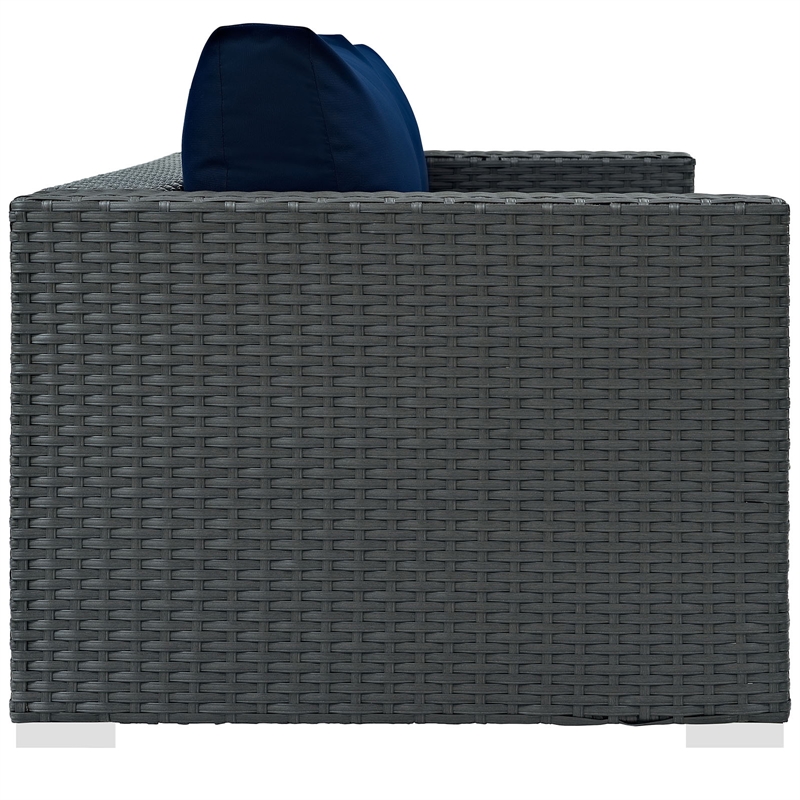 Modway Sojourn Aluminum and Rattan Patio Loveseat in Canvas/Navy