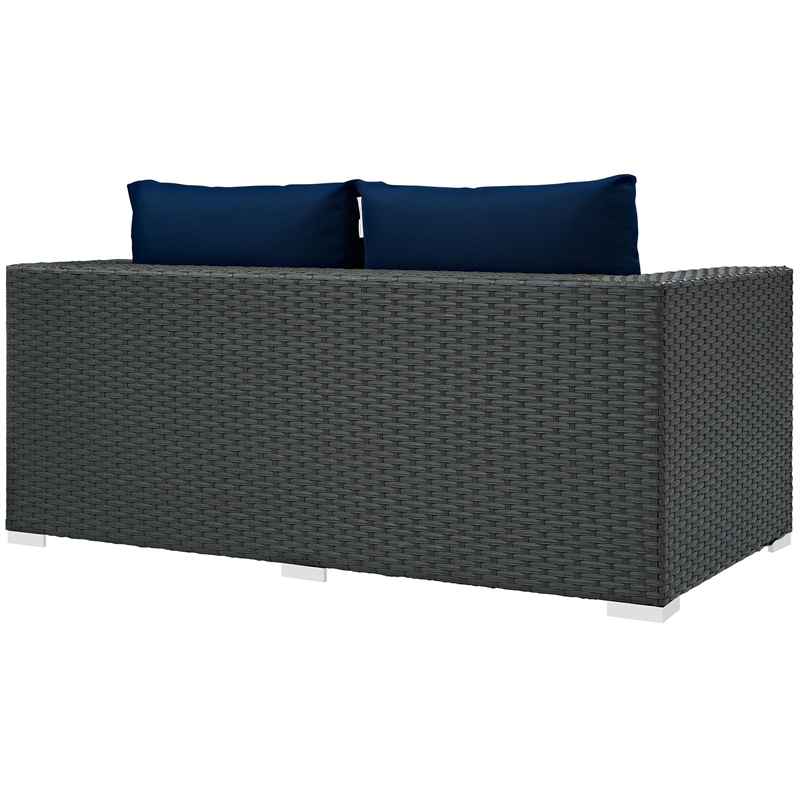 Modway Sojourn Aluminum and Rattan Patio Loveseat in Canvas/Navy