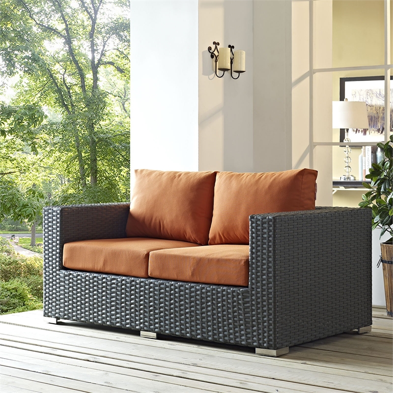 Modway Sojourn Aluminum and Rattan Patio Loveseat in Canvas/Tuscan