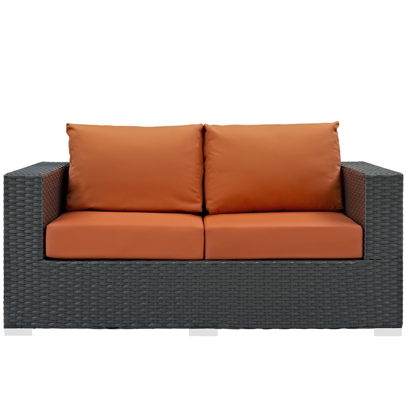 Modway Sojourn Aluminum and Rattan Patio Loveseat in Canvas/Tuscan