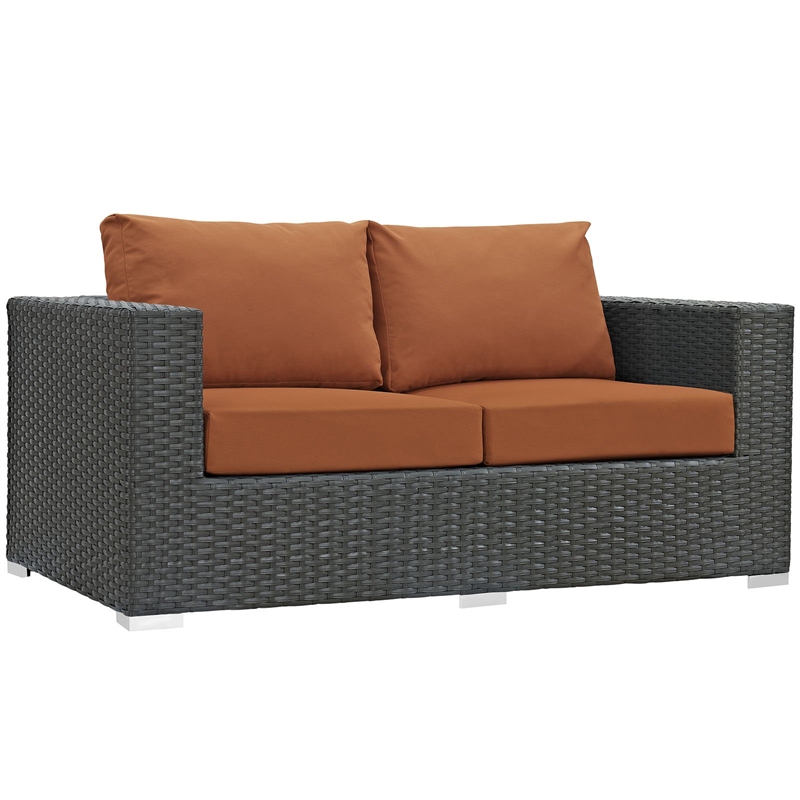 Modway Sojourn Aluminum and Rattan Patio Loveseat in Canvas/Tuscan