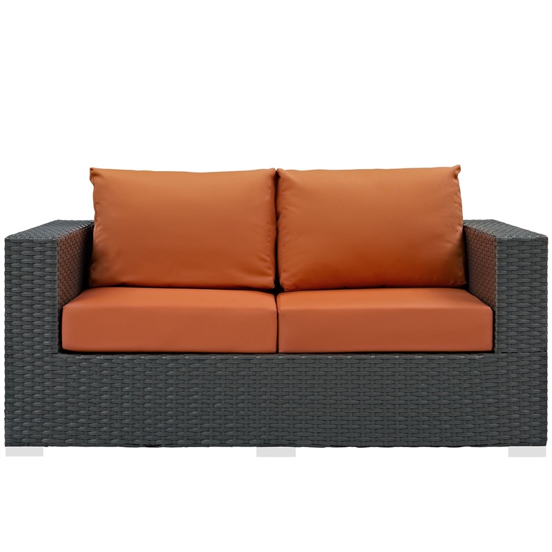 Modway Sojourn Aluminum and Rattan Patio Loveseat in Canvas/Tuscan