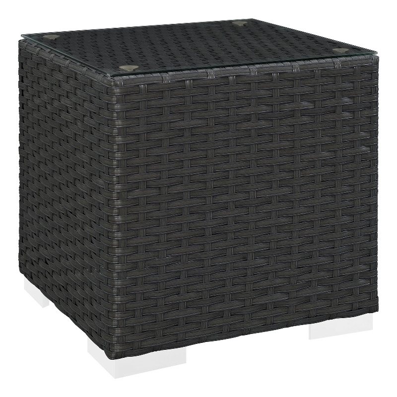 Modway Sojourn Aluminum and Rattan Patio Side Table in Chocolate