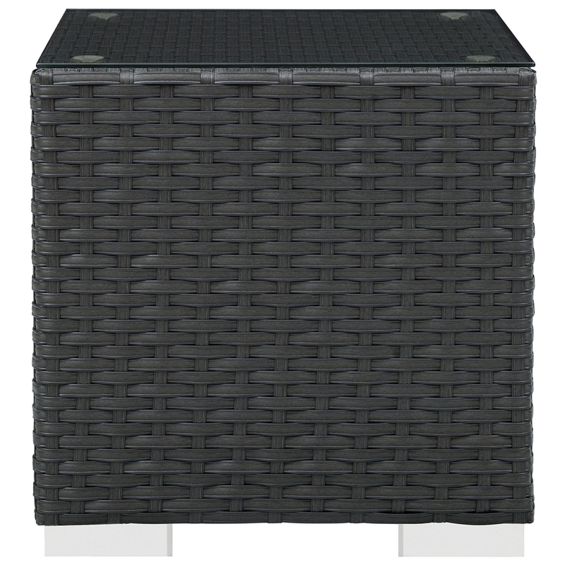Modway Sojourn Aluminum and Rattan Patio Side Table in Chocolate