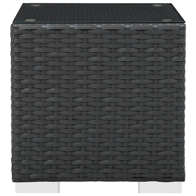 Modway Sojourn Aluminum and Rattan Patio Side Table in Chocolate